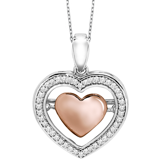 14KW & R Diamond Rhythm of Love Pendant 1/7 ctw