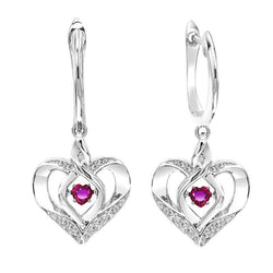 Sterling Silver Diamond Rhythm of Love Heart dangle Gemstone Earrings