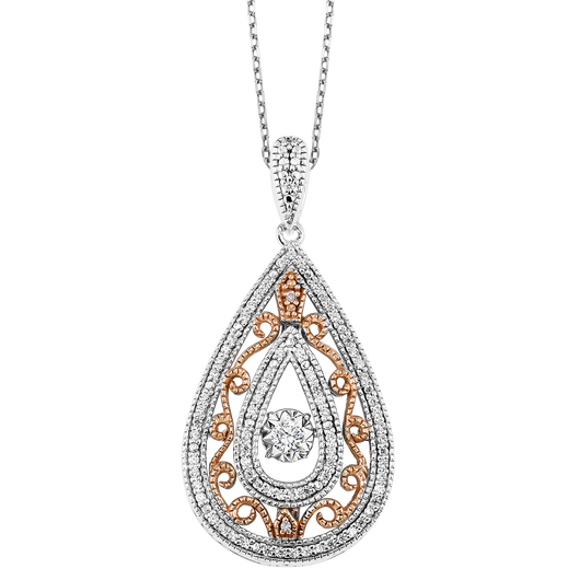 Rose Gold & Sterling Silver Diamond Rhythm of Love Pendant 1/4 ctw