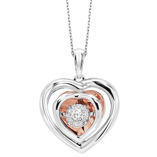 Gold & Silver Diamond Rhythm of Love Pendant 1/10 ctw