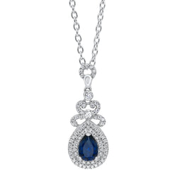 Created Sapphire Pendant with CZ accents set in Sterling Silver