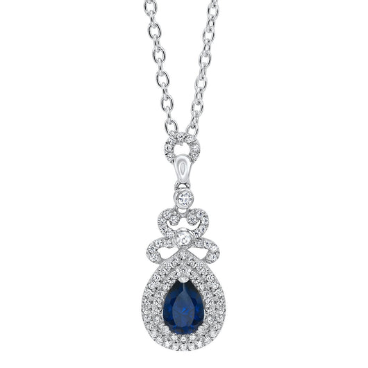 Created Sapphire Pendant with CZ accents set in Sterling Silver