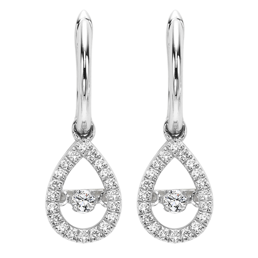 14k White old Rhythm of Love Pear Dangle Earrings