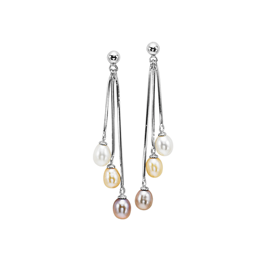 Sterling Silver Multi-Colored Fresh Water Pearl Dangle Earrings