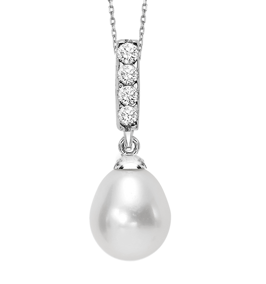Sterling Silver Necklace with CZ accents to enhance Fresh Water Pearl