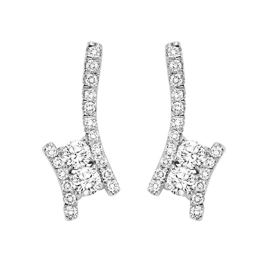 TwoGether Silver Diamond Two Stone Earrings 1/2ctw