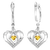 Sterling Silver Diamond Rhythm of Love Heart dangle Gemstone Earrings