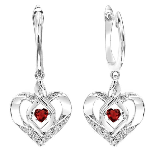 Sterling Silver Diamond Rhythm of Love Heart dangle Gemstone Earrings