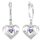 Sterling Silver Diamond Rhythm of Love Heart dangle Gemstone Earrings