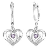 Sterling Silver Diamond Rhythm of Love Heart dangle Gemstone Earrings
